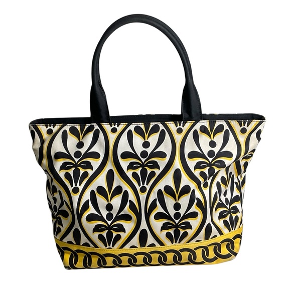 Talbots yellow, white, and black, coated cotton tote purse, like new - Picture 2 of 12
